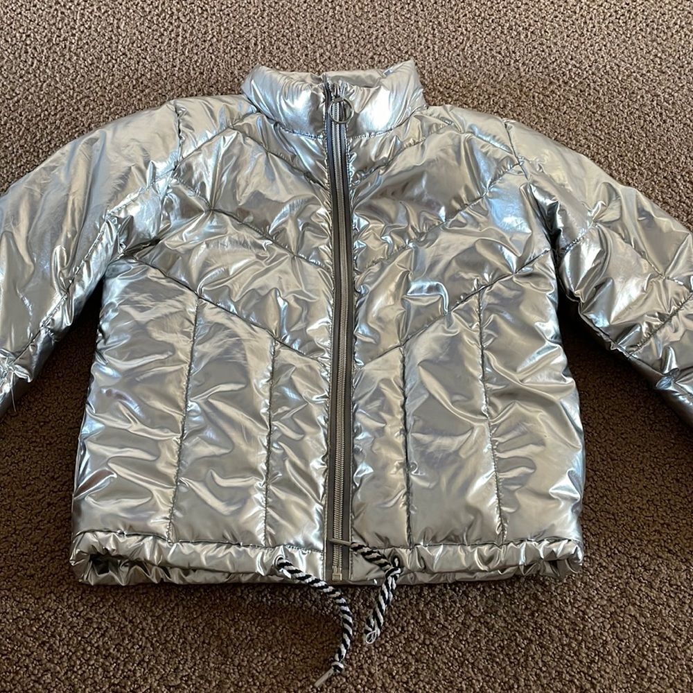 Central Park West Kid Girls Silver Puffer Jacket